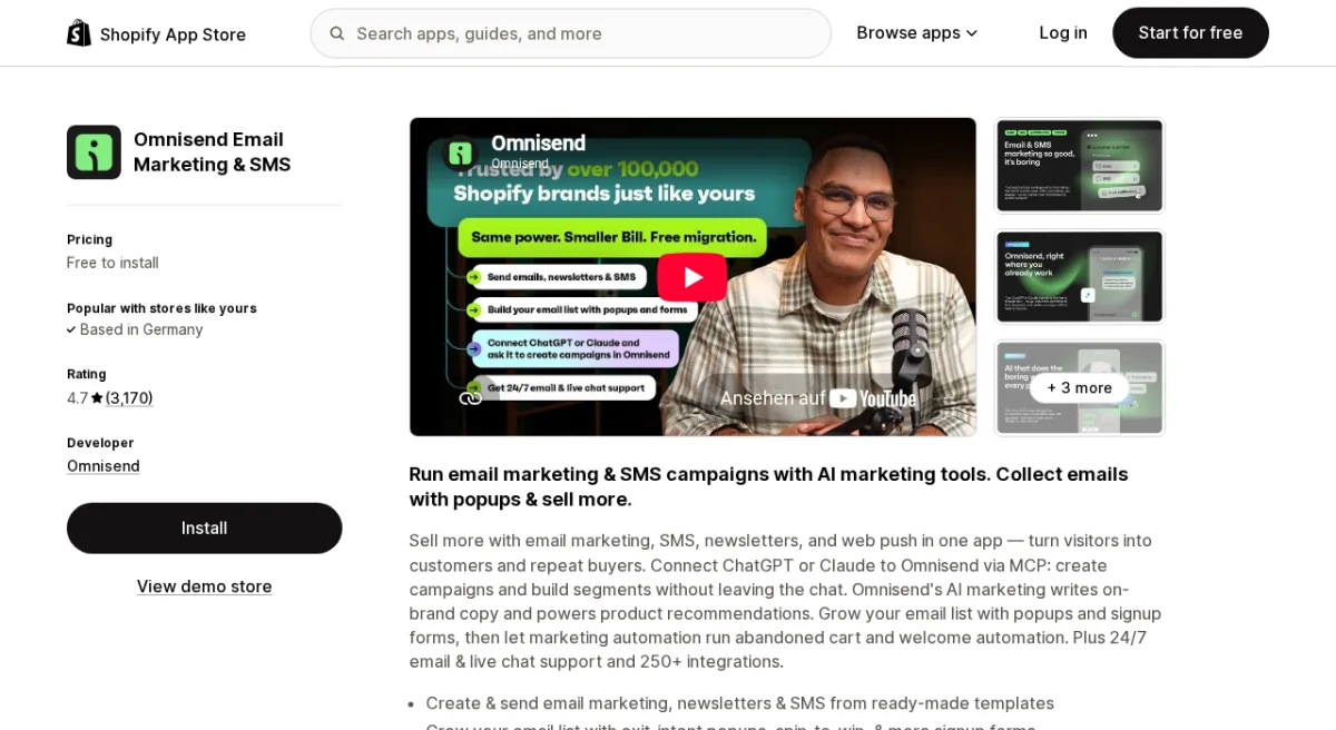 Omnisend on the Shopify App Store