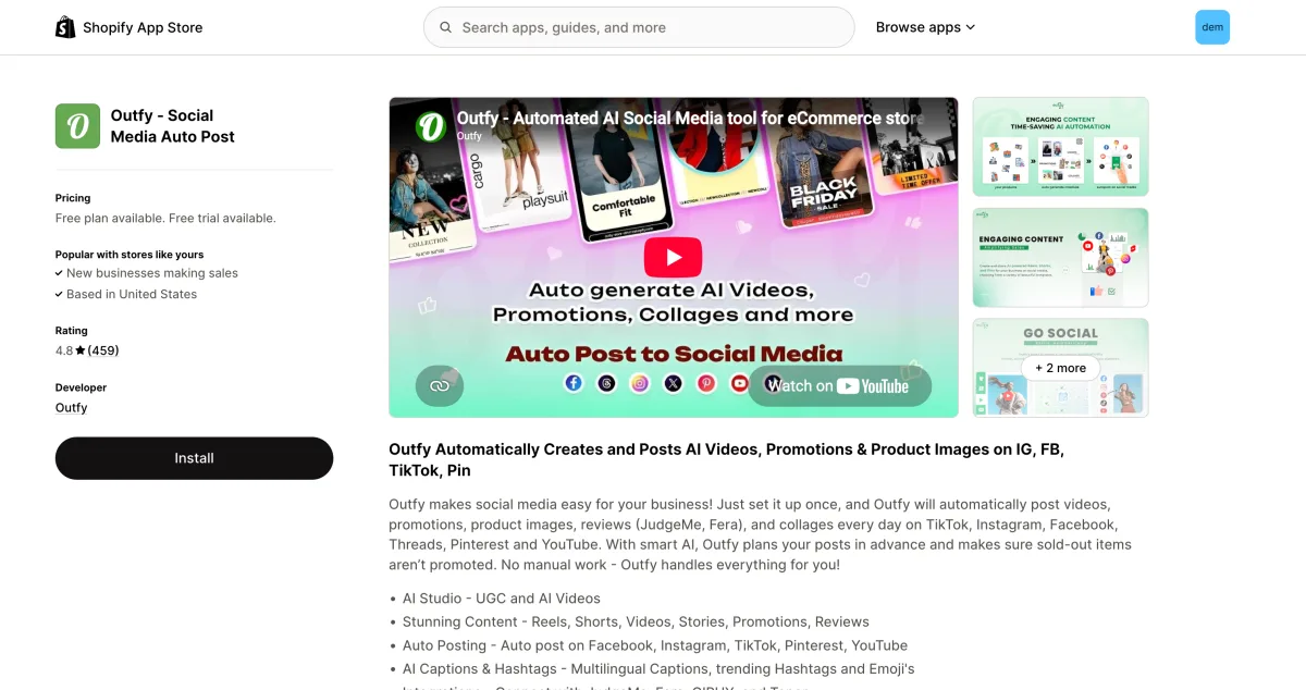 Outfy Shopify app listing
