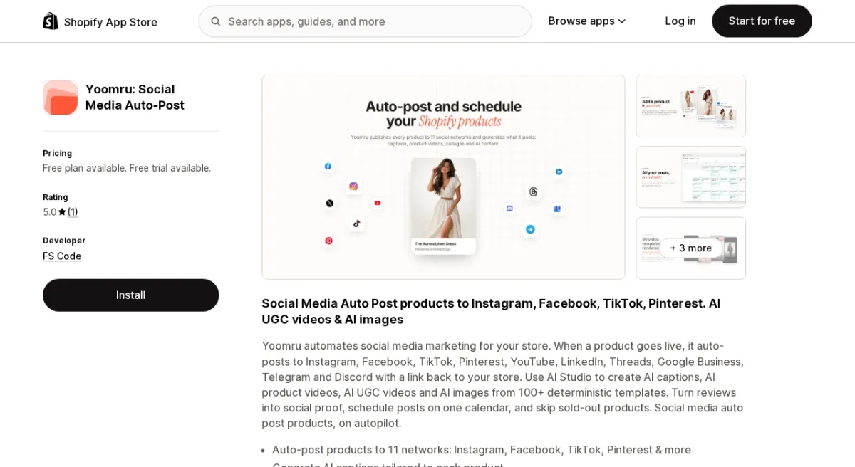 Yoomru Social Media Auto Post on the Shopify App Store