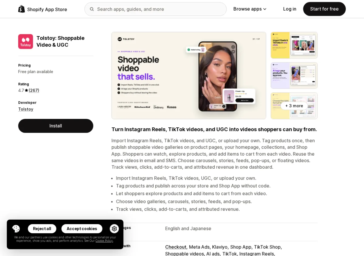 Tolstoy Shoppable Video and UGC on the Shopify App Store