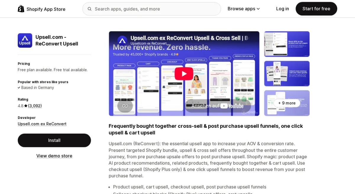 ReConvert Upsell on the Shopify App Store