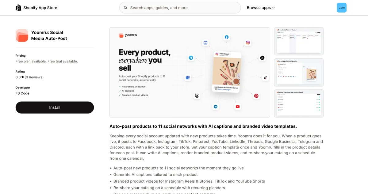 Yoomru Shopify app listing