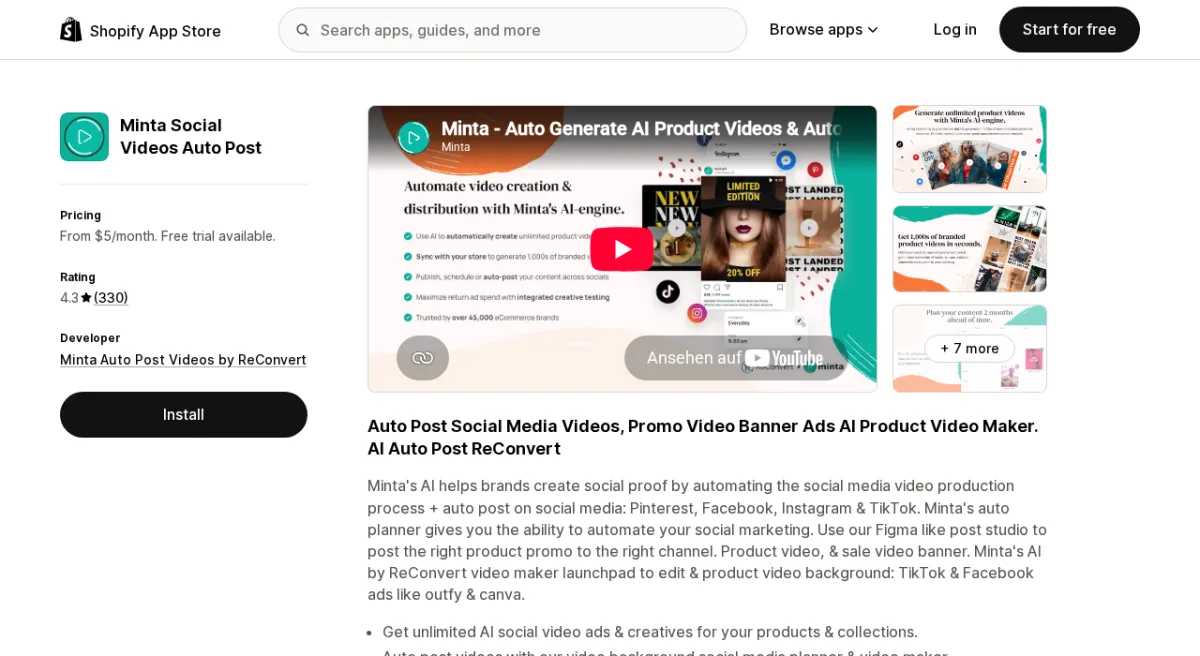 Minta Social Videos Auto Post on the Shopify App Store