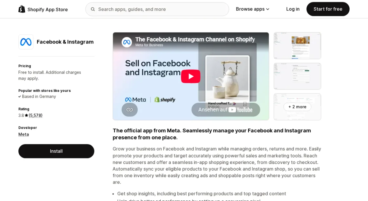 Facebook and Instagram by Meta on the Shopify App Store