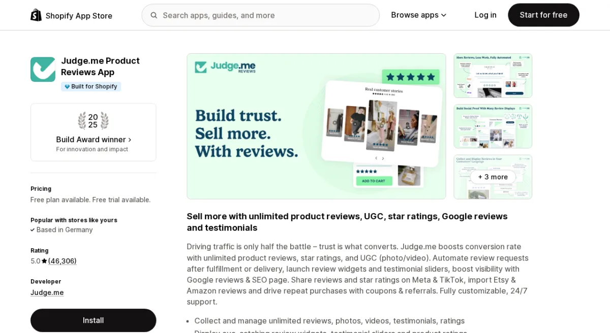 Judge.me Product Reviews on the Shopify App Store