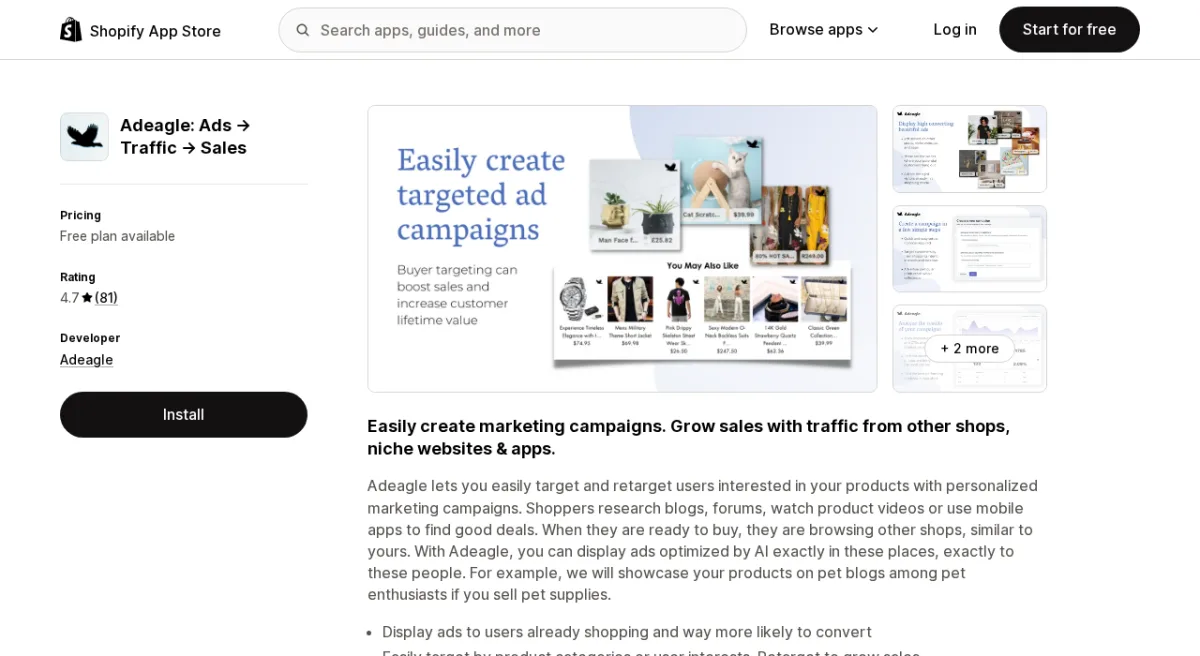 Adeagle contextual advertising on the Shopify App Store