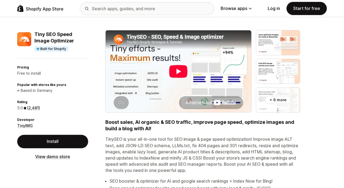 Tiny SEO Speed Image Optimizer on the Shopify App Store
