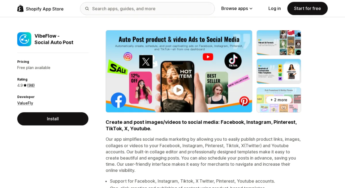 VibeFlow Social Auto Post on the Shopify App Store