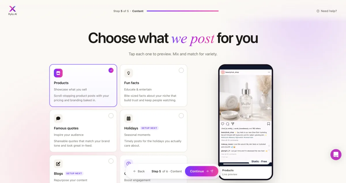 Xyla AI social media dashboard