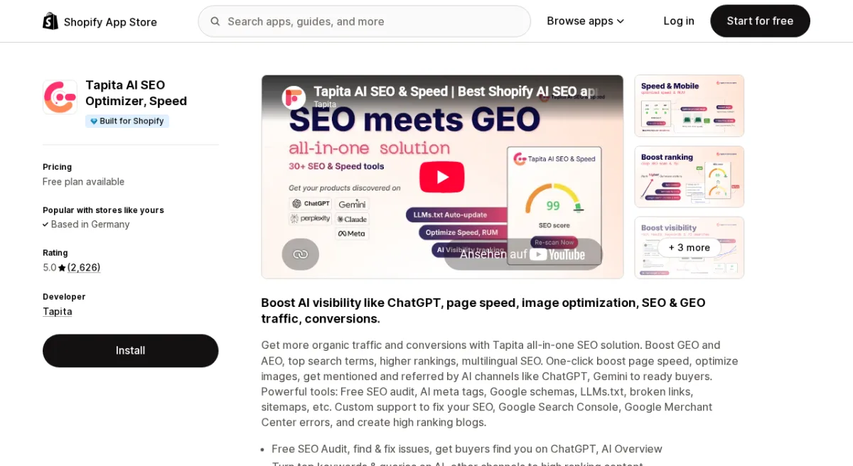 Tapita AI SEO Optimizer on the Shopify App Store
