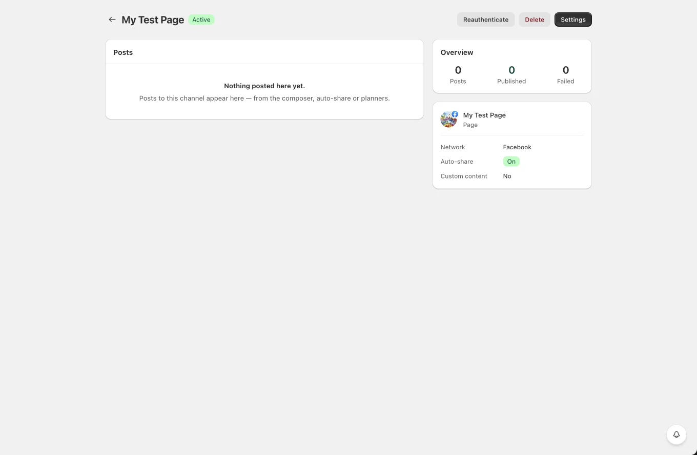 A channel info page
