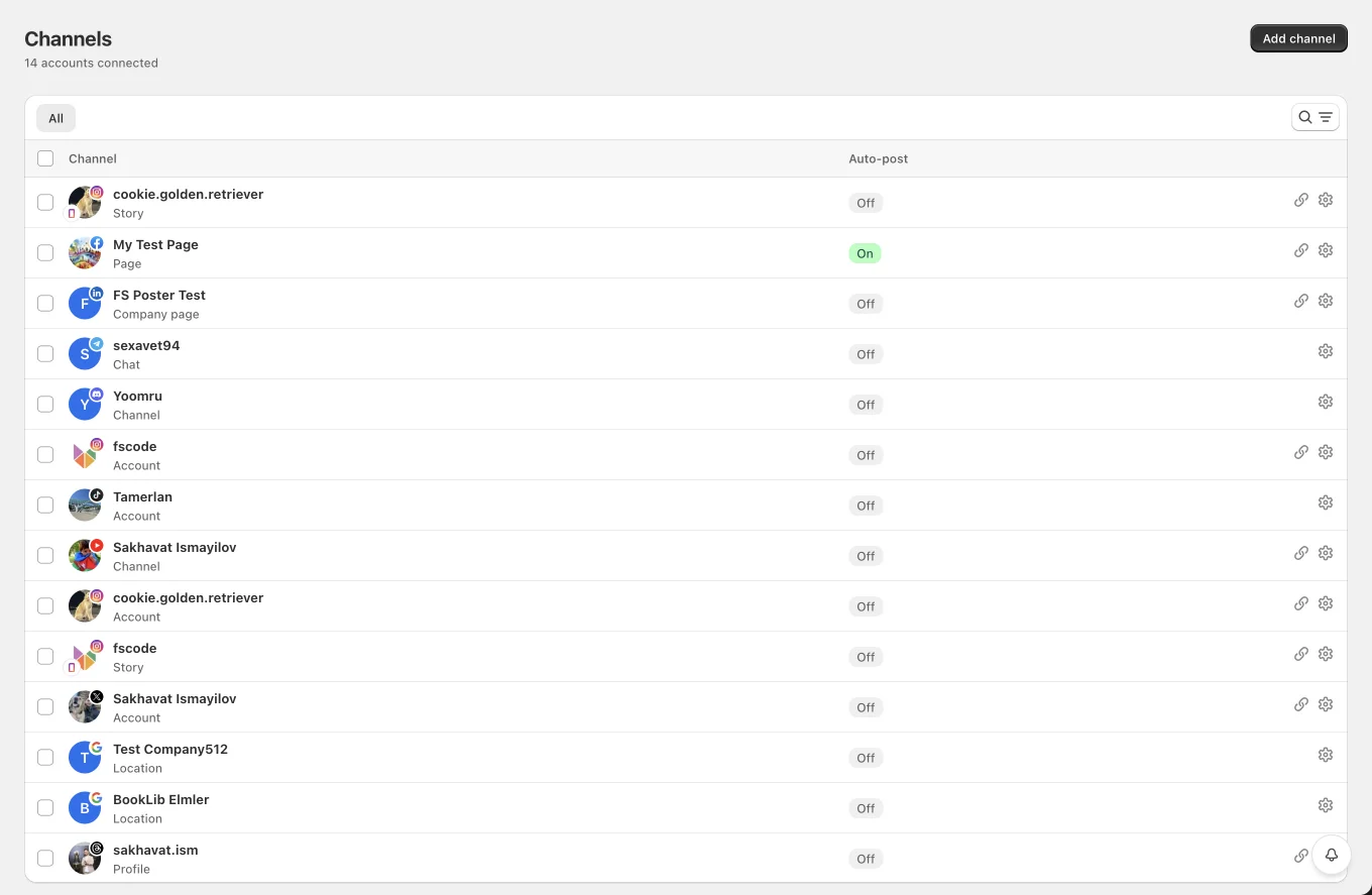 The Channels page