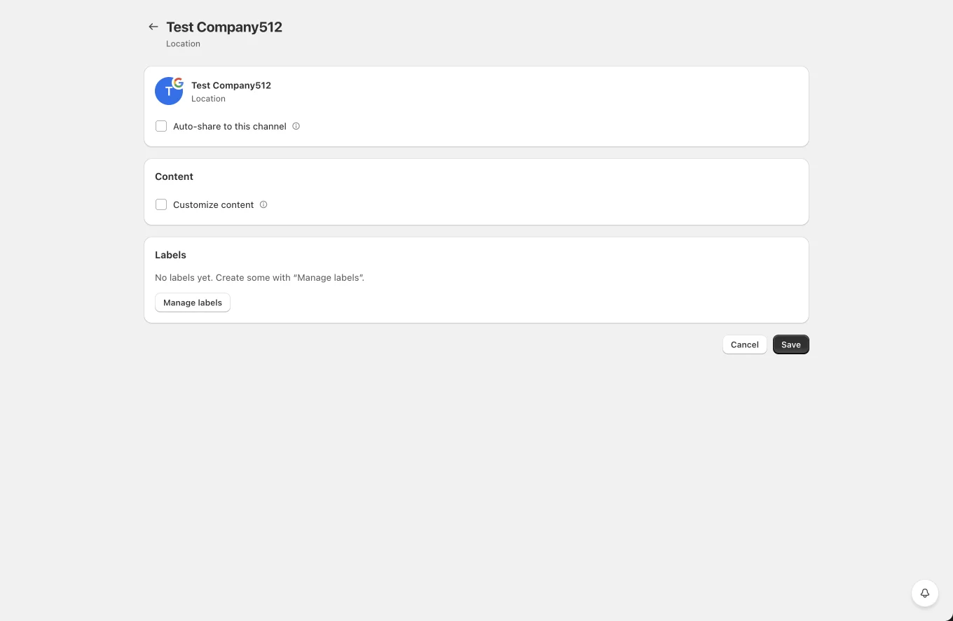 Google Business channel settings