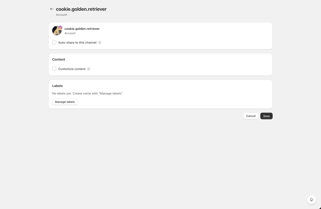 Instagram feed channel settings