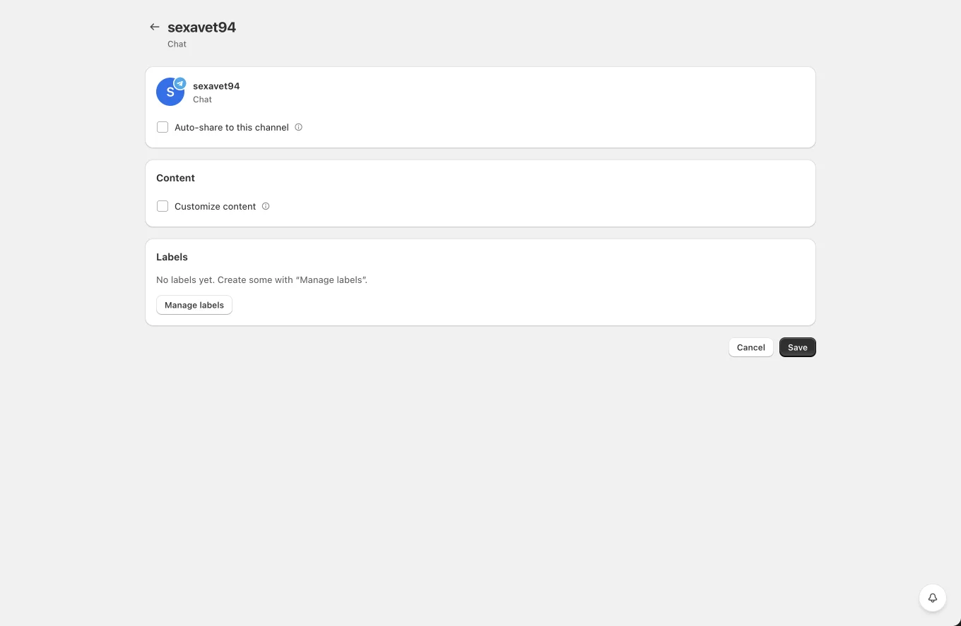Telegram channel settings