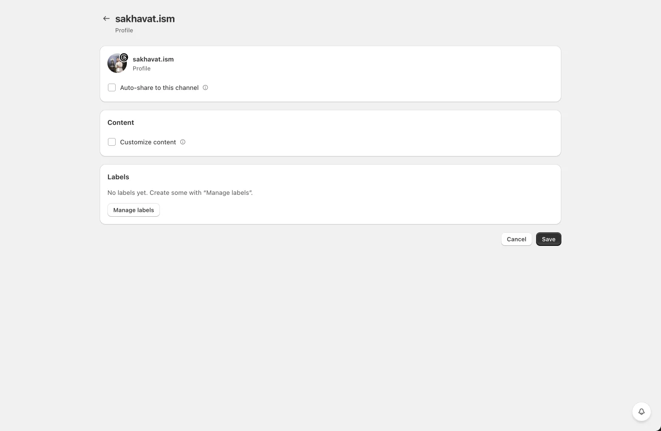 Threads channel settings