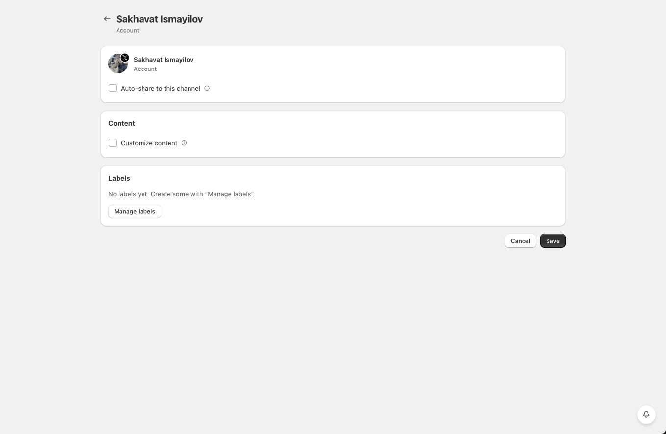 X (Twitter) channel settings